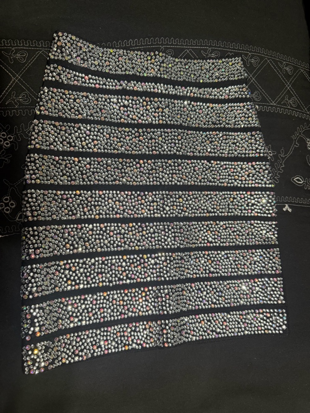 Black Rhinestone-Embellished Mini Skirt - Picture 3 of 4